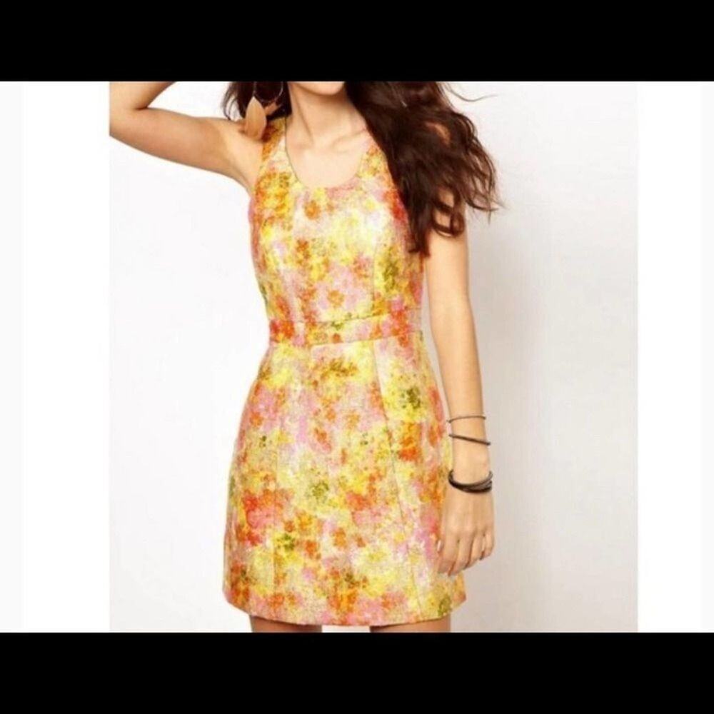 FREE PEOPLE ANTHROPOLOGIE ROSE BROCRADE FLORAL DRESS SIZE 4‎